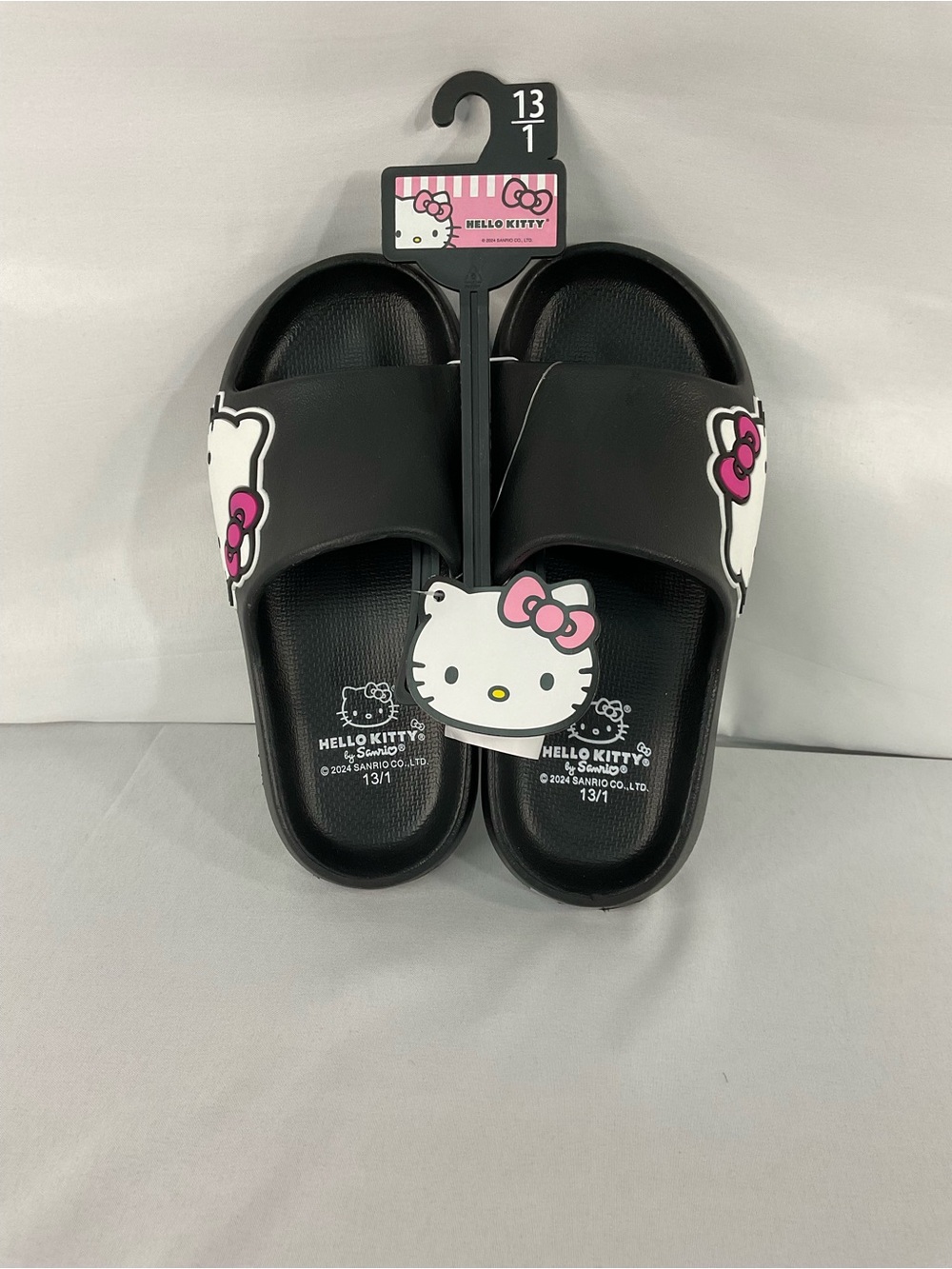 Hello Kitty Black Slides with Pink Bow Accent